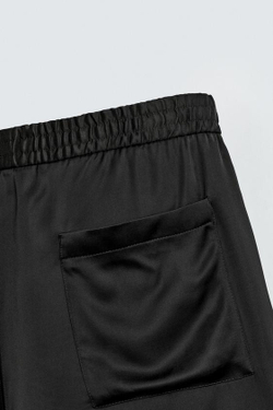 ZARA АТЛАСНЫЕ ШОРТЫ-БЕРМУДЫ СВОБОДНОГО КРОЯ, ЧЕРНЫЙ