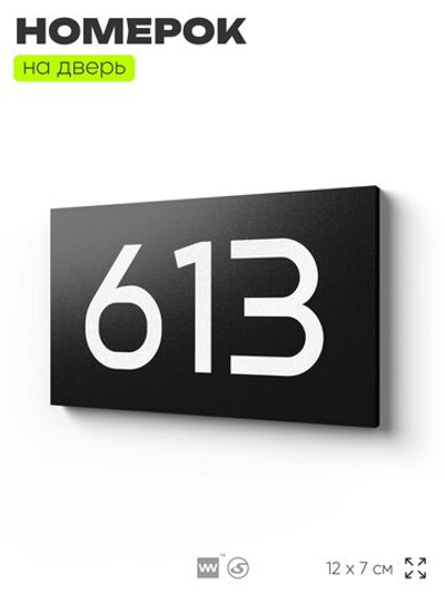 Номер на дверь 613, табличка на дверь для офиса, квартиры, кабинета, аудитории, склада, черная 120х70 мм, Айдентика Технолоджи