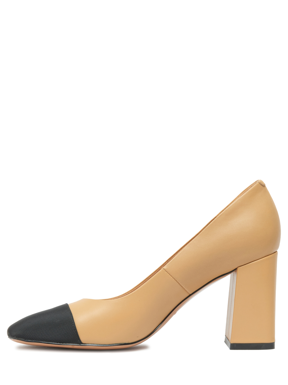 Женские комбинированные туфли бежевые с черной отделкой