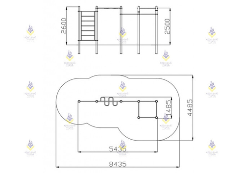 Воркаут «5 турников, шведская стенка и рукоход «зигзаг»