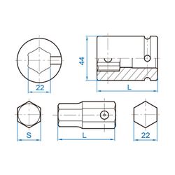KING TONY (609622M) Держатель вставок (бит) ударный 3/4"&gt;22 мм, с винтовым фиксатором