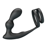 Черный вибростимулятор простаты с фиксацией кольцами (Цвет: черный)