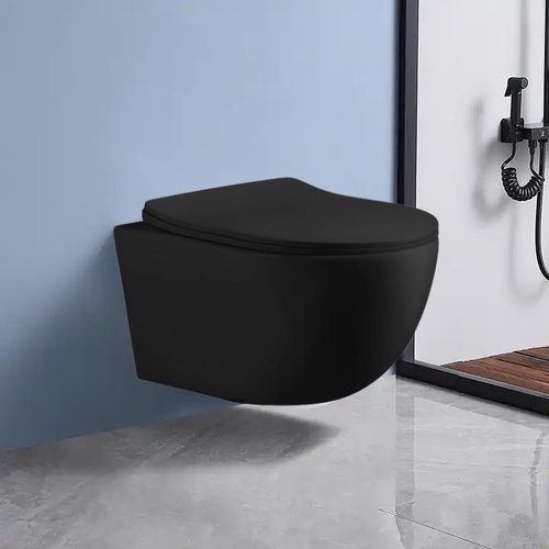 Унитаз ORLTER Aria MBF подвесной безободковый, черный матовый, сиденье дюропласт быстросъемное с микролифтом Ceruttispa CT10017 (485х360х360)