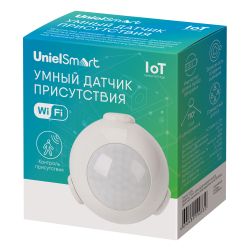 USN-A530 MS-WF WHITE Умный датчик присутствия Wi-Fi. на батарейке CR123A н-к. 7м. 110. Световое+PUSH оповещение. Накладной. Белый. Приложение UnielSmart. TM Uniel