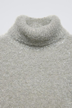 ZARA БЛЕСТЯЩИЙ СВИТЕР ИЗ ИСКУССТВЕННОГО МЕХА, ЖЕМЧУЖНО-СЕРЫЙ