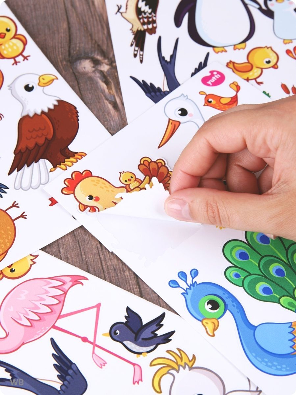 Набор наклеек для детей, стикеры с птицами: сова, петух, пингвин, павлин