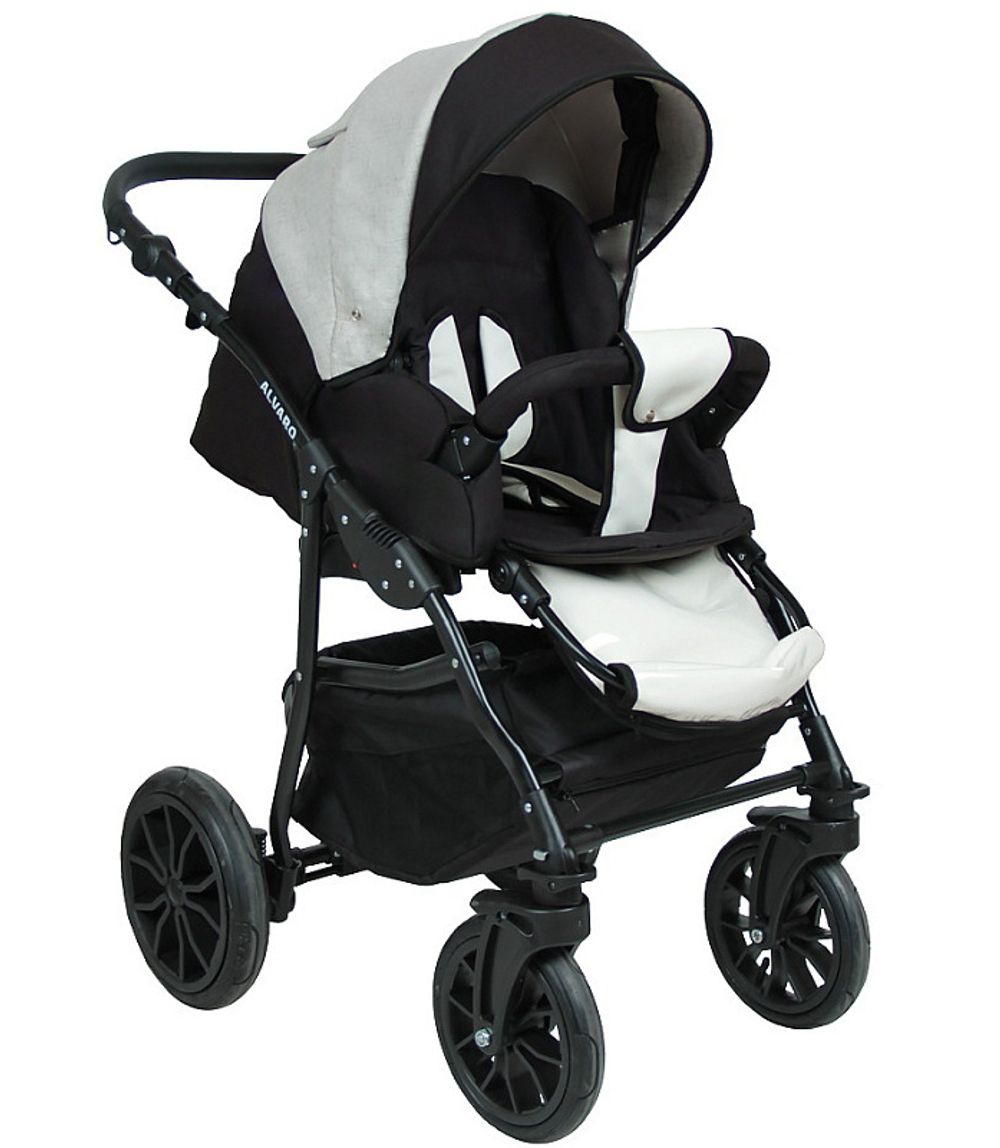 Детская коляска Alis Alvaro 2 в 1 Al 04 т.серый+св.серый+белая кожа