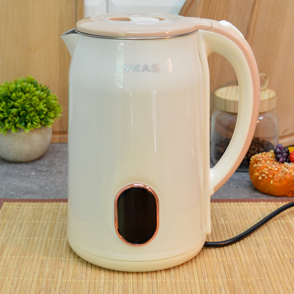 Чайник электрический 2л "Lykas", пластик/стекло, L-P06