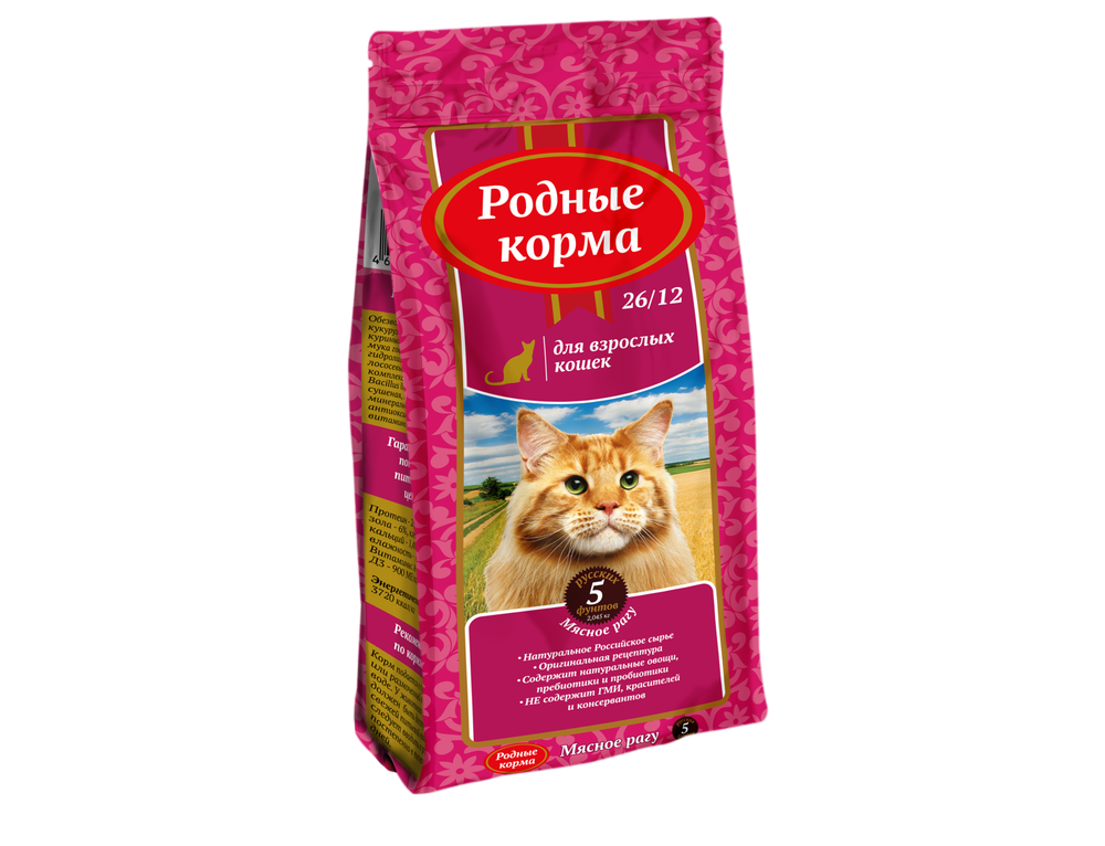 Сухой корм РОДНЫЕ КОРМА для взрослых кошек мясное рагу 26/12 2,045 кг