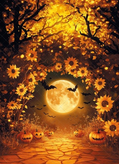 Хэллоуин тыквы и луна - фон неопреновый