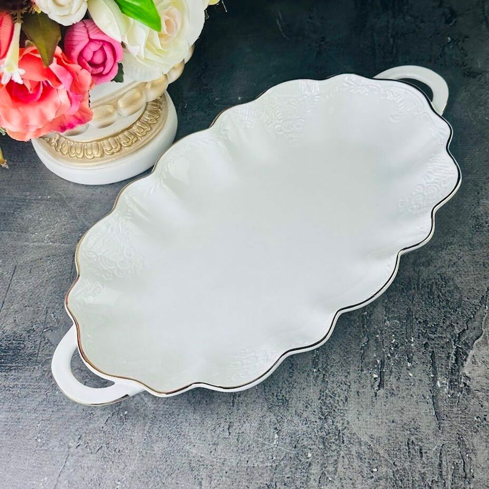 Lenardi 226-193 Блюдо 35см с ручками MARIA GOLD в под.уп.(х6)Фарфор