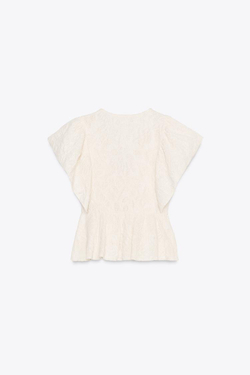 ZARA ЖАККАРДОВЫЙ ТОП С ОБОРКАМИ, ЭКРЮ