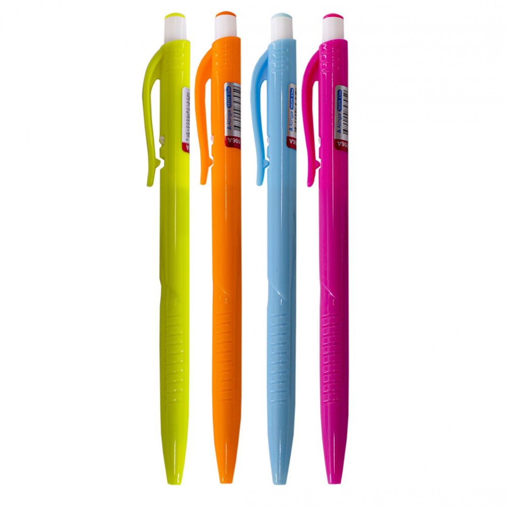 Ручка шариковая автоматическая Alingar "Неон", 0,7 мм, синяя, грип, круглый, цветной, пластиковый корпус, карт. уп.