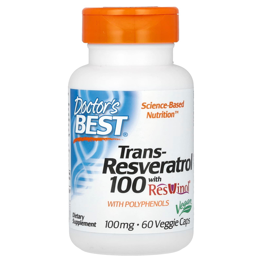 Doctor's Best, транс-ресвератрол 100 с ResVinol, 100 мг, 60 вегетарианских капсул