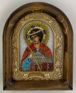 Дивеевская икона с рукописным ликом из бисера Свт. Великомученик Георгий