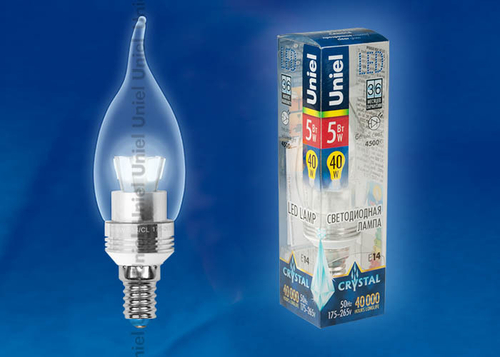 LED-CW37P-5W/WW/E14/CL ALC02SL PROMO Лампа светодиодная. Форма «свеча», прозрачная колба. Серия Crystal. Материал корпуса алюминий. Теплый белый свет.