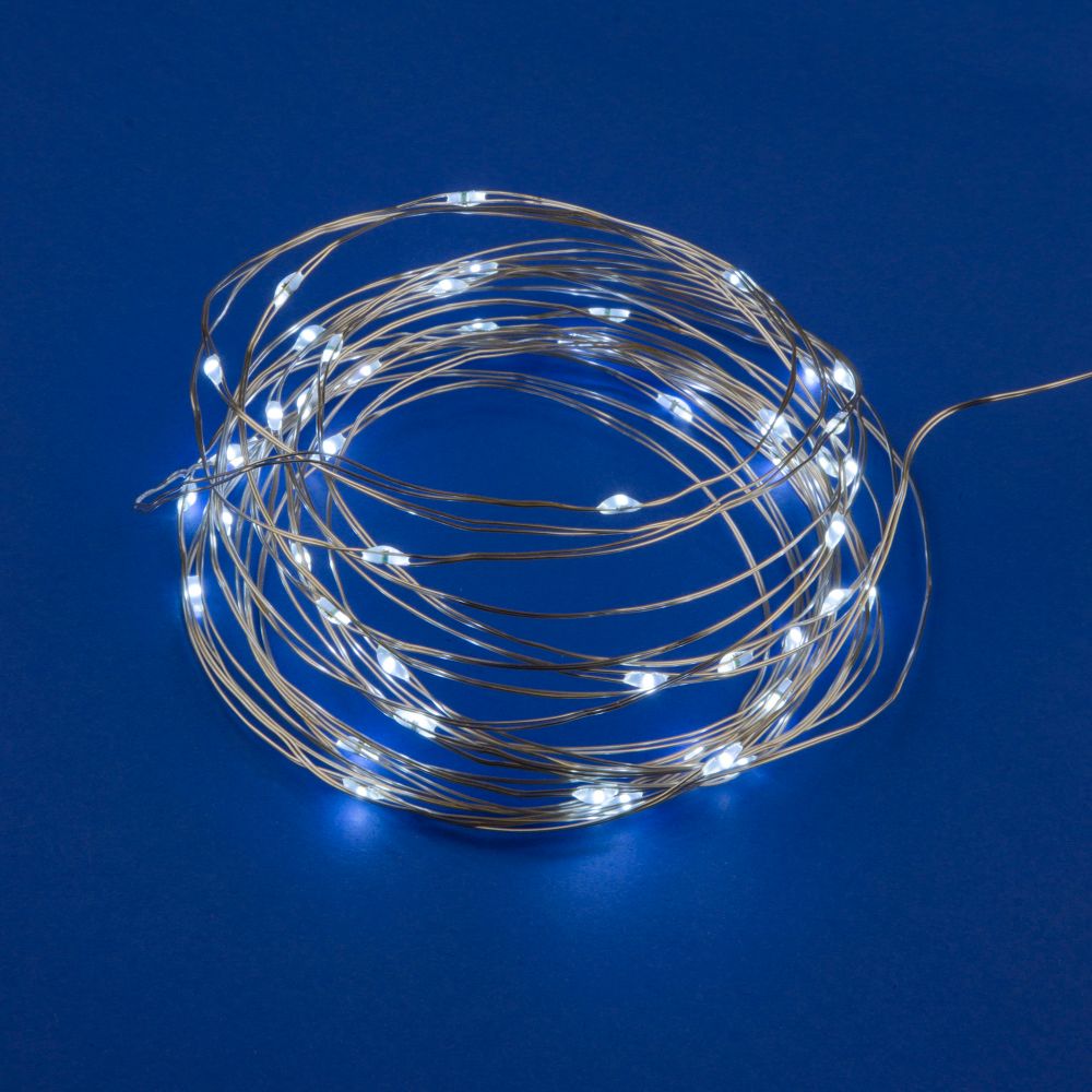 ULD-S0500-050/SCR/2CR WHITE IP20 DEW Гирлянда светодиодная на батарейках 2xCR2032 (в/к), «Роса», 5м. 50 светодиодов. Белый свет. Провод медный. TM Uni