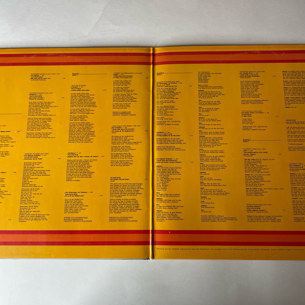 Винтажная виниловая пластинка LP Сборник Опер, Die Beliebtesten Opern Chore (Германия 1972) (Трубадур, Лоэнгрин, Тангейзер и др)