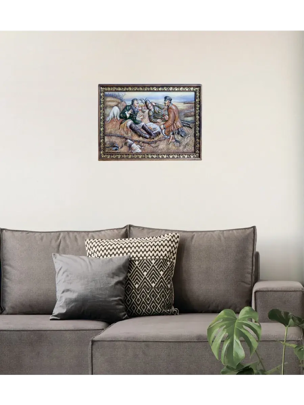 Картина деревянная "Охотники на привале" 41х30х4,5 см