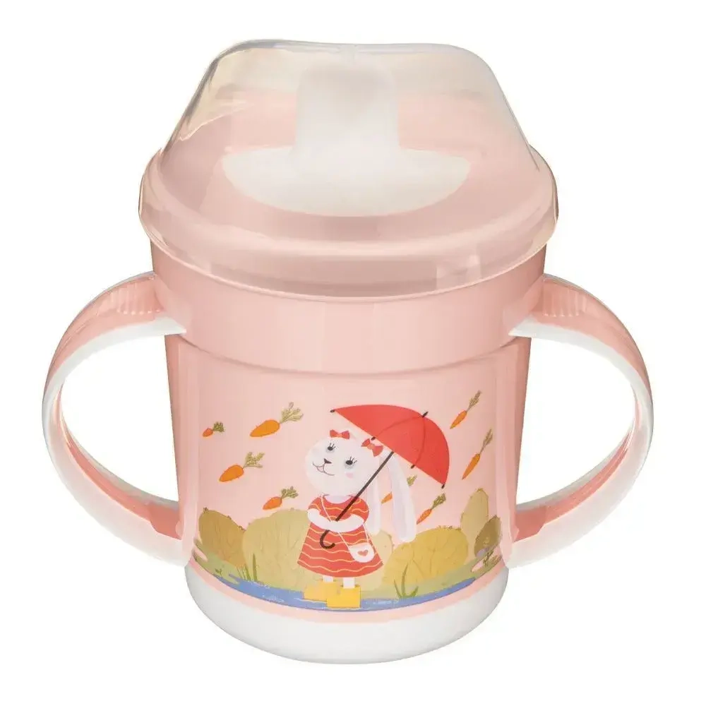 Поильник с ручками, декором и защитной крышкой, 320мл (светло-розовый)