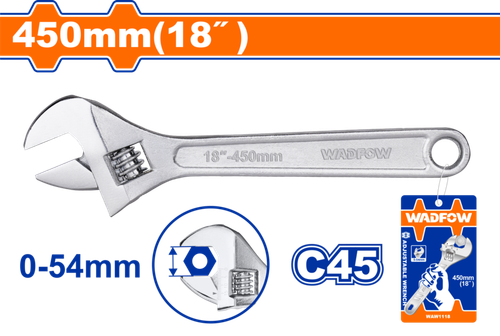 Ключ разводной 450 мм, 0-54 мм (12) WADFOW WAW1118