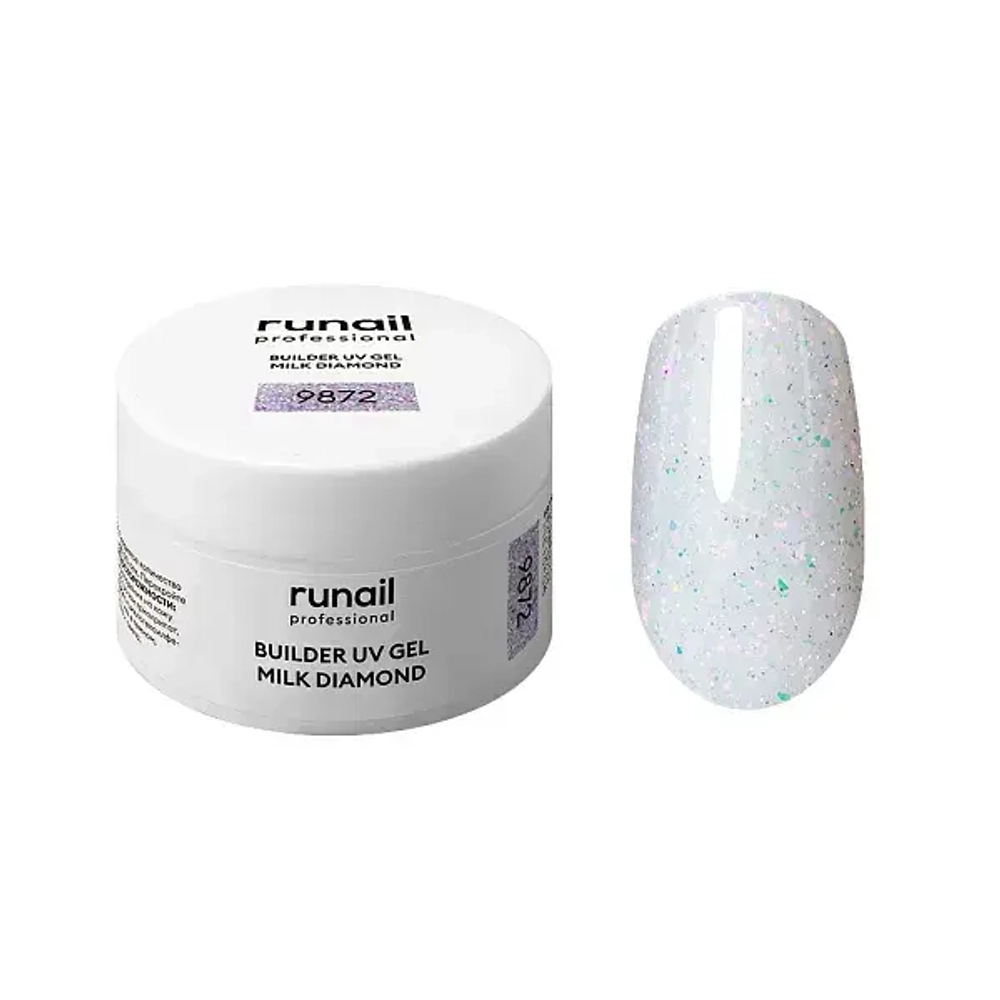 Моделирующий УФ-гель светоотражающий BUILDER UV GEL MILK DIAMOND, 15г №9872