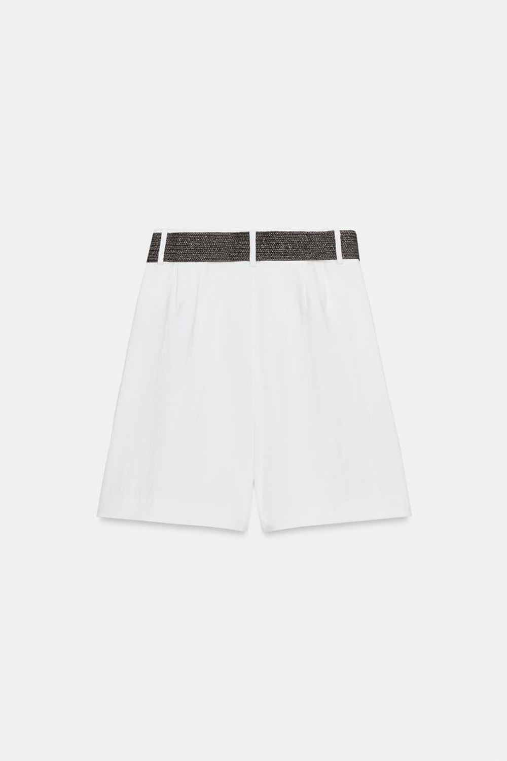 ZARA ШОРТЫ С ЗАЩИПАМИ И РЕМНЕМ, БЕЛЫЙ