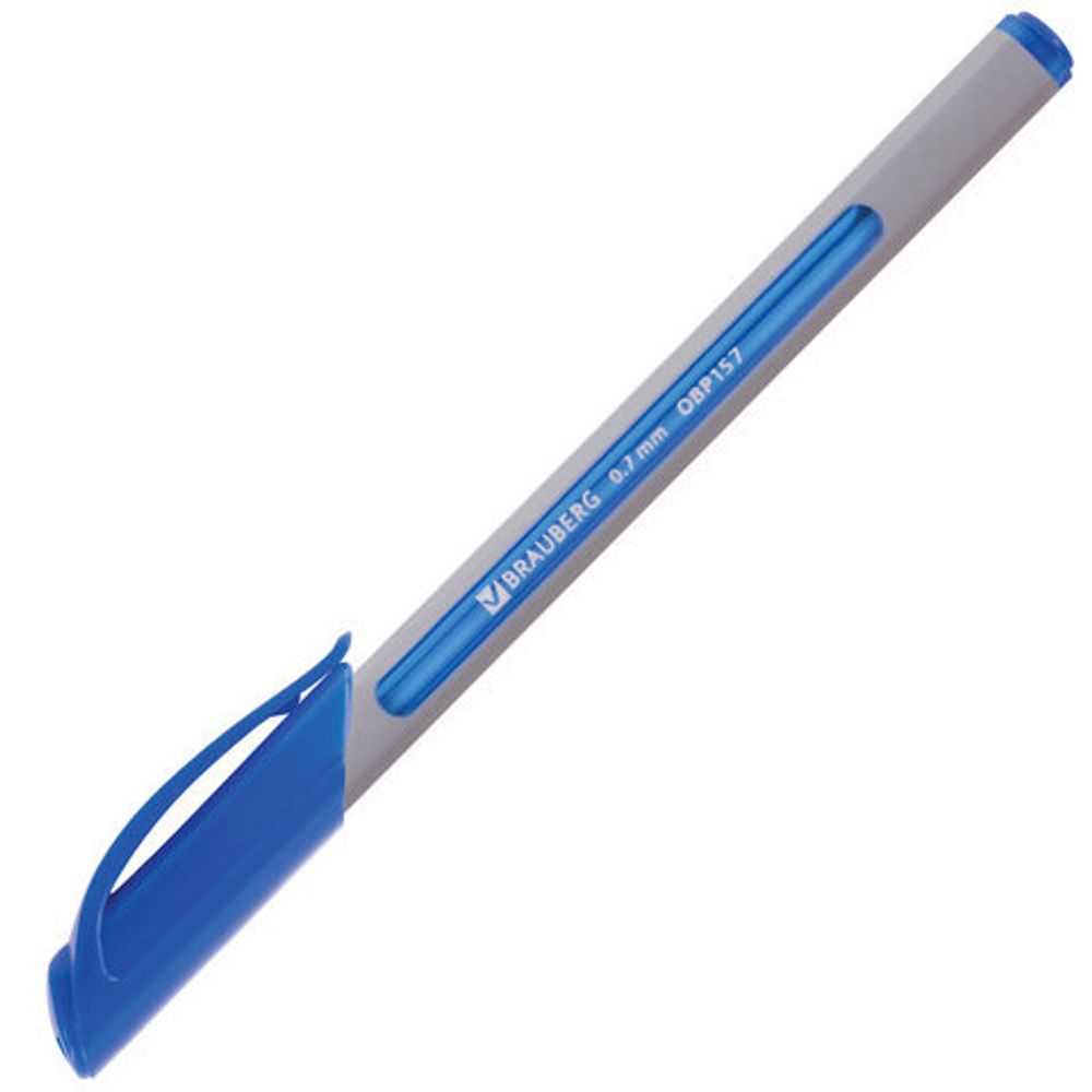 Ручка шариковая масляная BRAUBERG "Extra Glide Soft Grey", СИНЯЯ, узел 0,7 мм, линия письма 0,35 мм, 142929