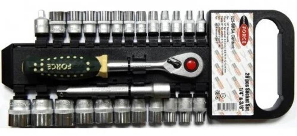 1/4''&amp; 3/8''Набор головок и бит с трещоткой в пластиковом держателе 26пр. (6гр.)(10-19мм) RockForce##Rock FORCE RF-026-5MSA