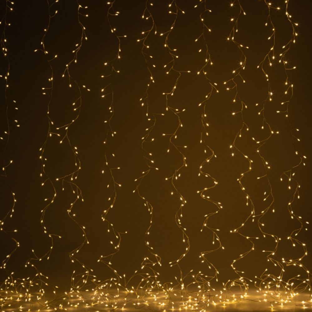 Светодиодная новогодняя гирлянда ЭРА ENIZ-800W занавес Роса-мишура 3*2 м теплый свет 800 microled IP20