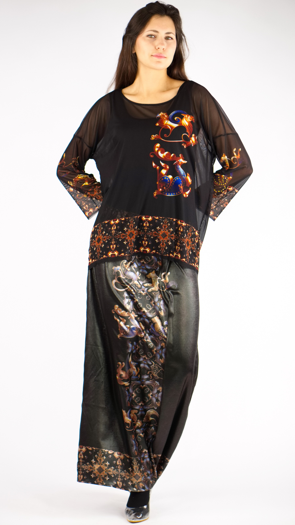 Туника из сетки "Загадки скифов", принт по мотивам скифских татуировок