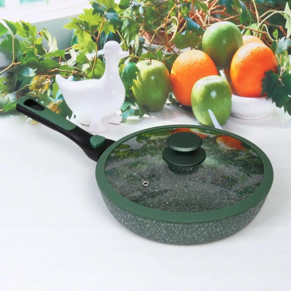 Сковорода «BAROLY» GREEN 26см индукционная с крышкой, съемная бакелитовая ручка