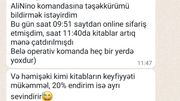 Sabina İbrahimova: Salam☺️ AliNino komandasına təşəkk&uuml;r&uuml;m&uuml; bildirmək istəyirdimBu g&uuml;n saat 09:51 saytdan online sifariş etmişdim, saat 1...