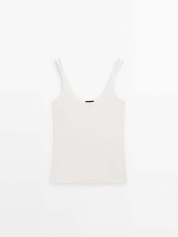 Massimo Dutti Топ в рубчик на двойных бретелях, натуральный, кремовый