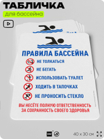 Табличка для бассейна "Правила бассейна", на пляж, для общественной и частной зоны отдыха, информационная, 40х30 см, Silver Plane x Айдентика Технолоджи
