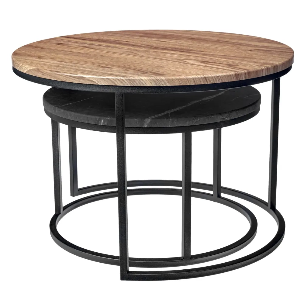 Набор кофейных столиков Bradex Home ов Tango орех и серый мрамор с чёрными ножками, 2шт