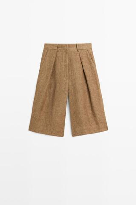 Massimo Dutti Длинные льняные шорты-бермуды, цвет верблюжьей шерсти