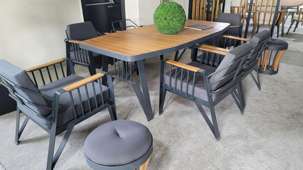 Столовая группа на 6 персон Ocean Dinning Set 6. Алюминий, ироко. Поставка 45 дней.