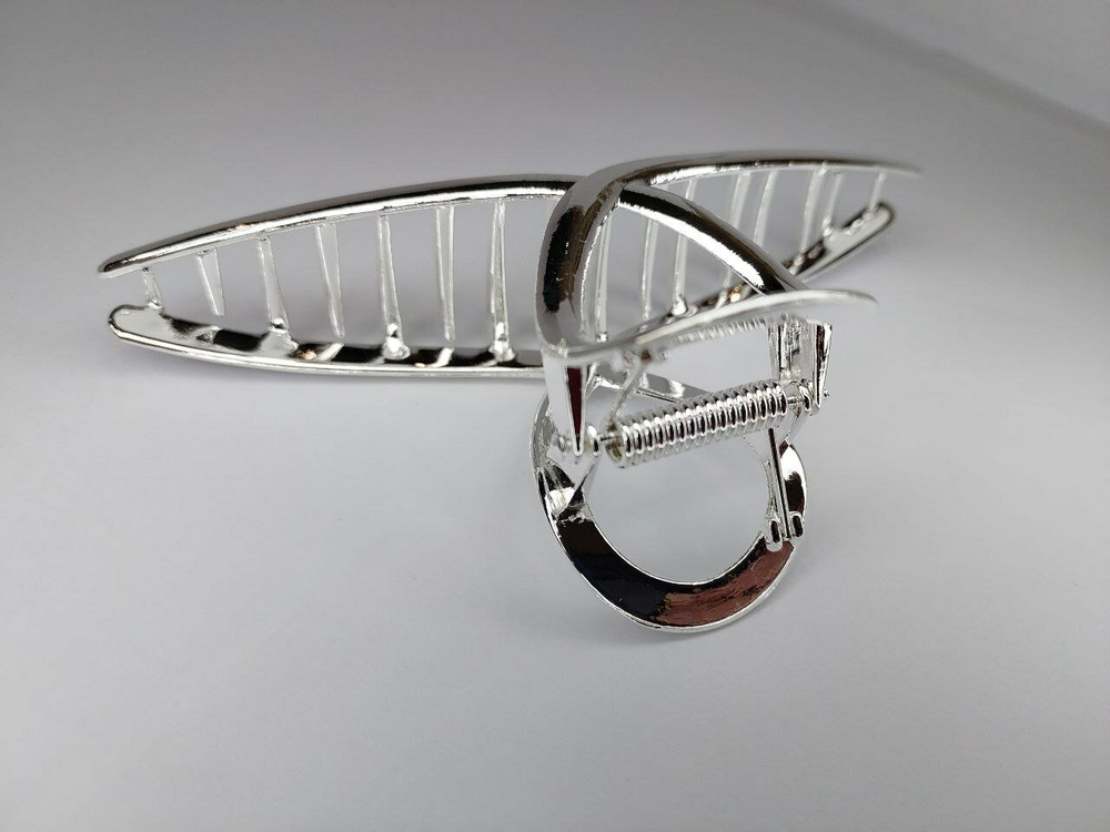 Заколка  краб для волос. Подходит для длинных и густых волос Петля. Усиленная. Цвет серебро.