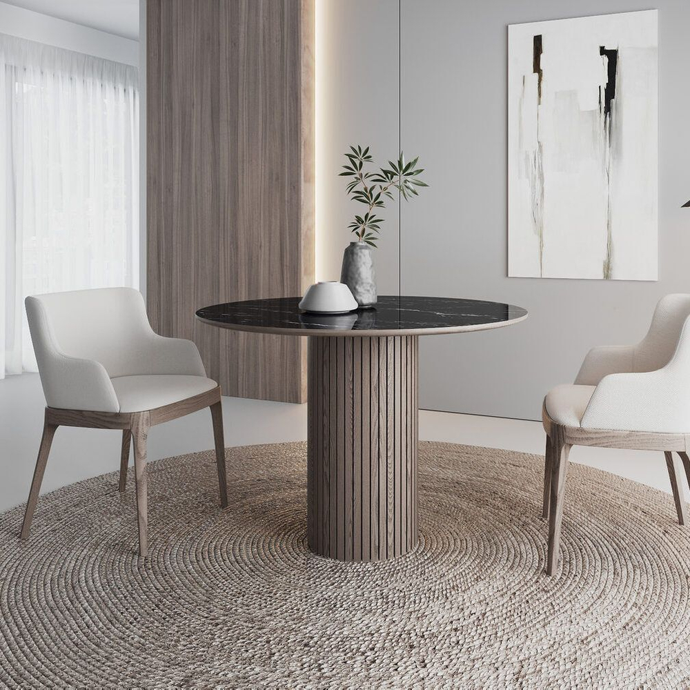 Стол круглый Denver 120, керамика глянцевая / опора дерево