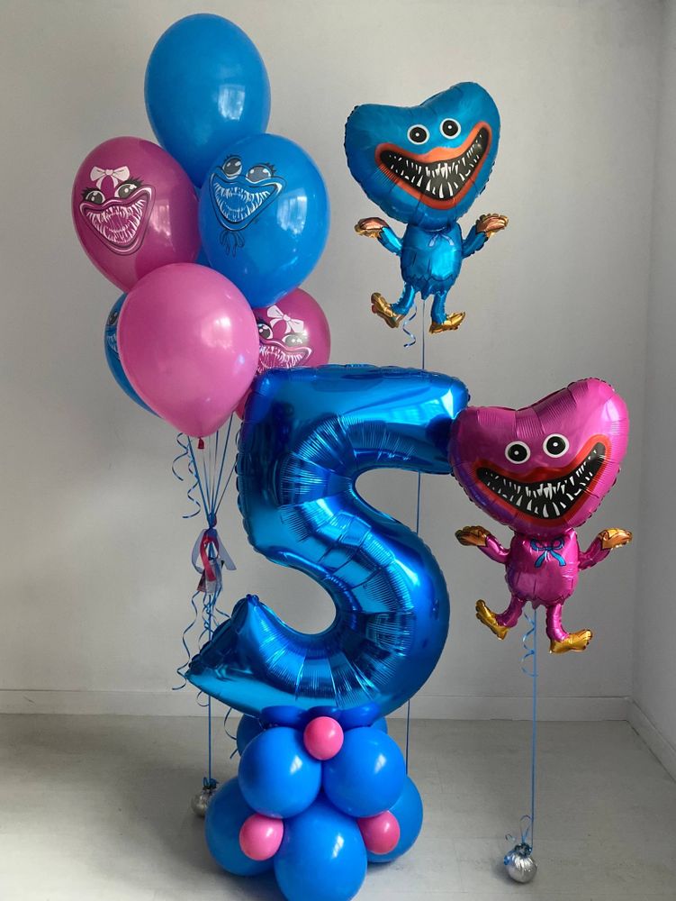 Воздушные шары Хаги Ваги Киси Миси синий/розовый/фуксия №3568