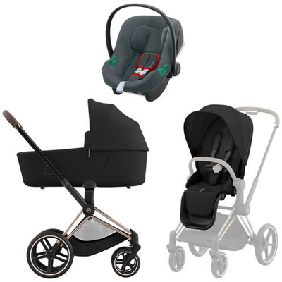 Коляска 3 в 1 Cybex Priam IV Rosegold complete и автокресло Aton B2 i-Size Steel Grey Sepia Black