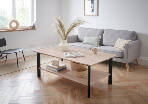 Журнальный дизайнерский столик Виби из дуба 140х80 см в стиле лофт, на металлических ножках