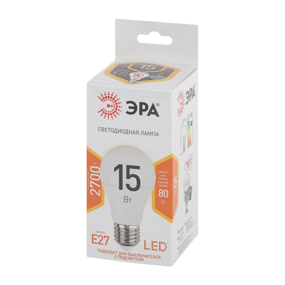 Лампочка светодиодная ЭРА STD LED A60-15W-827-E27 E27 / Е27 15 Вт груша теплый белый свет | Лампы cветодиодные Груша (A)