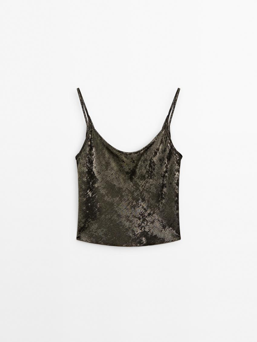 Massimo Dutti Атласный топ на бретелях, золотистый