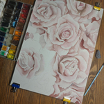Картина авторская акварельная в паспарту 40х50 см на стену для интерьера "Розы "