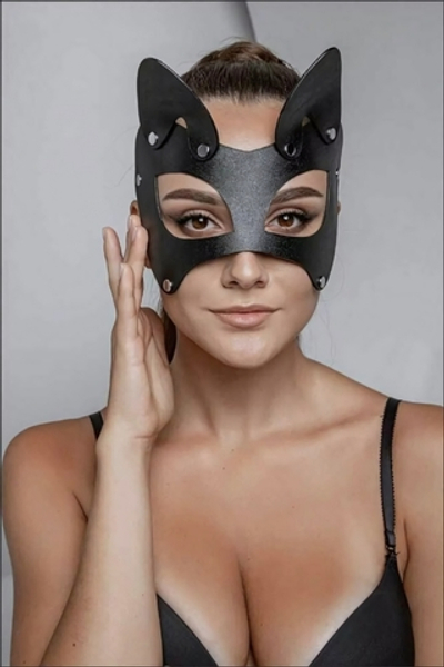 Маска Кошечка классическая кожа черный