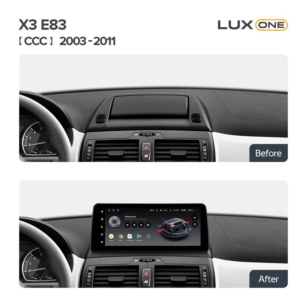 Магнитола BMW X3 E83 2003-2010 - Teyes LUX ONE монитор 12.3" на Android 10, CarPlay, 4G SIM-слот, 6/128ГБ, джойстик iDrive в комплекте