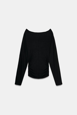 ZARA ФУТБОЛКА С ДЛИННЫМИ РУКАВАМИ И ЗАКЛЕПКАМИ, ЧЕРНЫЙ