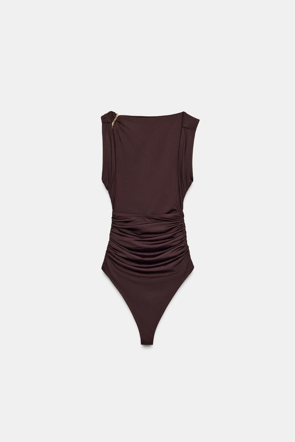 ZARA БОДИ ИЗ ПОЛИАМИДА С ФУРНИТУРОЙ, ШОКОЛАДНЫЙ